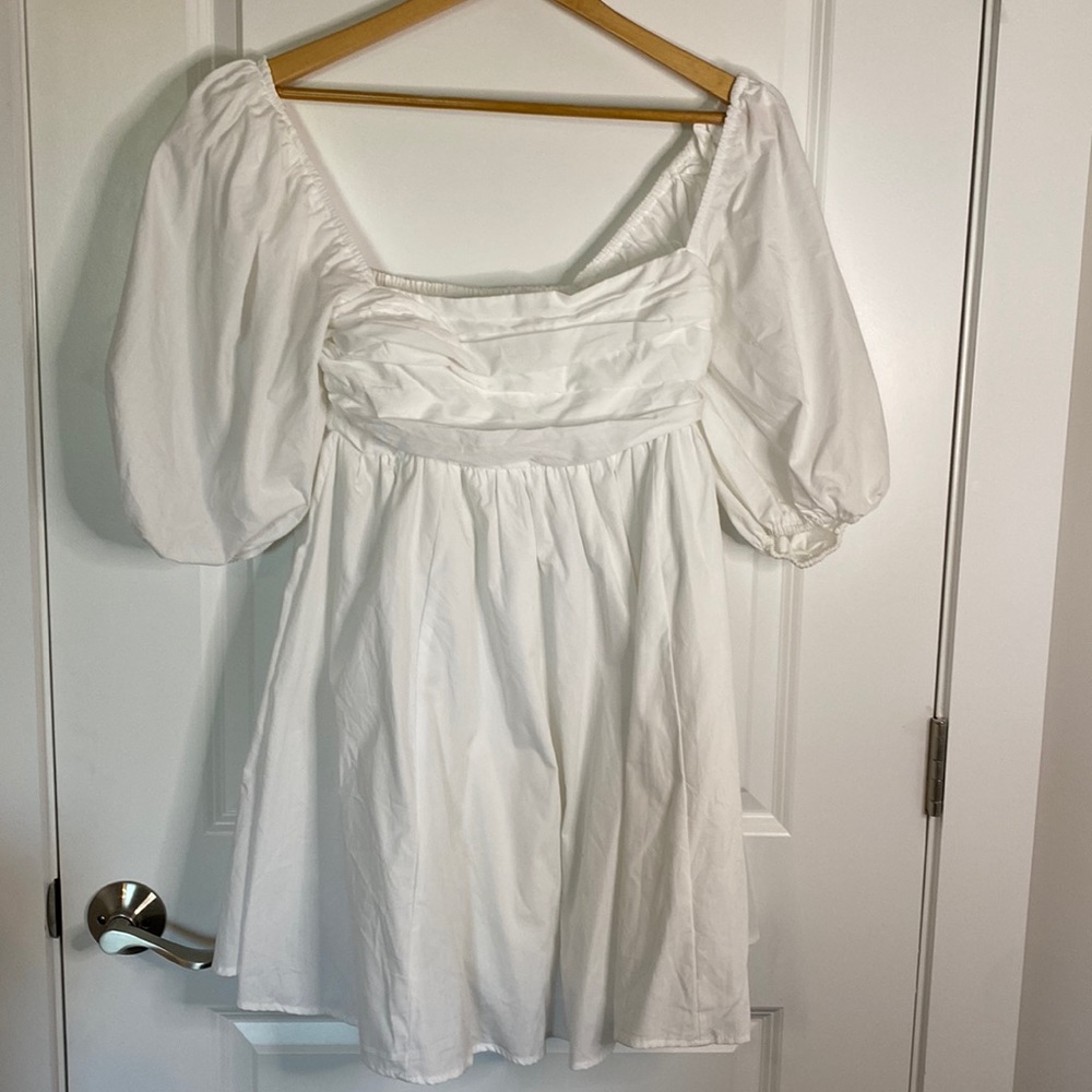 White Emerson Poplin Puff Sleeve Mini Dress